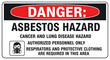 © maiwya - Essential safety information for asbestos hazard locations, emphasizing severe health risks, and requiring protective gear for authorized entry