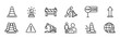 © Vladislav - Road work and construction line icon set with traffic cones, barriers, warning signs, and an excavator for safety and maintenance concepts, presented in a clean minimalist style
