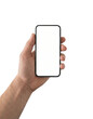 © PNG Lab - Male hand holding smartphone blank screen isolated. Mobile app mockup.