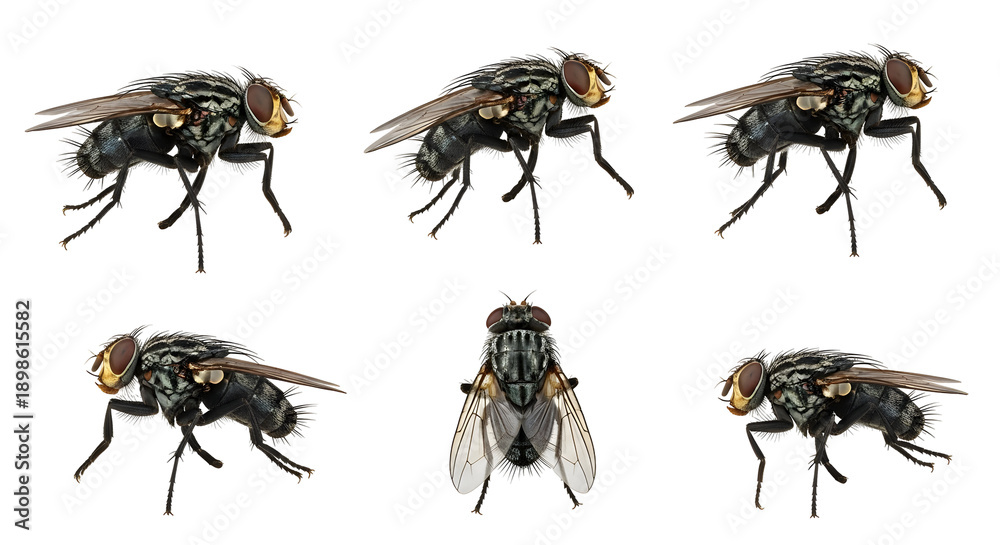 Triangular Flies Detailed studio shots of common house flies from multiple angles ...