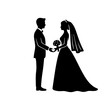 © blimbink - A black silhouette of a bride and groom holding hands. Perfect for wedding invitations, cards, and romantic event decorations.