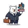 © Murda - Polar bear in suit carrying briefcase and stack of books.