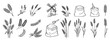 © Yanka - wheat and cereal plants, rye barley and ears of wheat in bag doodle hand drawn icon set. Outline drawing ears of wheat line clipart symbol collection