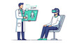 © Karima - Virtual Reality Consultation: A modern medical scene unfolds, where a doctor utilizes advanced technology to guide and diagnose a patient immersed in a virtual reality experience.