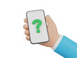 © Sejjil - Hand holding phone with question mark isolated on transparent background