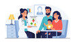 © azizunnahar - Family Doctor Consultation: A caring doctor provides tailored dietary guidance to a smiling family, emphasizing healthy eating habits for their young child.