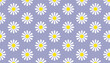 © Riva - Seamless White Daisy  Wildflower Pattern, Retro Floral Vector Background.