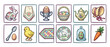 © Happy Carrot - Collection of hand-drawn vintage Easter illustrations featuring a bunny, chick, decorated eggs, basket, and other spring symbols in a charming, nostalgic sketch style