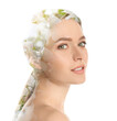 © New Africa - Gorgeous woman and spring flowers, double exposure on white background