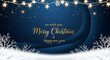 © Kamran - Blue christmas background with snow and string lights perfect for holiday season banners and celebration concept designs displaying