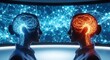 © Graphics River - Exploring the fascinating interplay of human cognition and artificial intelligence, depicted by two glowing brain silhouettes in a digital network