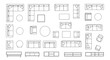 © Hesh - Vector Top View Living Room Furniture Set Featuring Modular Sofas and Tables Line Art