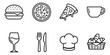 © Suhel_ICON_Design - Set of food and drink icons in line art: burger, pizza, wine glass, cutlery, chef hat, bread basket Vector Icon Bundle