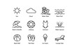© Cali6ro - Summer pool fun icons: sun, water slide, beach ball, swimsuit, ice cream, lounge chair