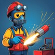 © King Collection - Cartoon welder using blowtorch with safety gear on