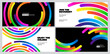 © Briddy - Circle Line Graphic Pattern. Color Gradient Wave Line Abstract Background. Circular Curve Shape Rainbow Ribbons. Round Neon Colored Dynamic Posters