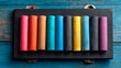 © Wijit - Colorful chalk sticks neatly arranged on a blackboard, representing creativity, education, learning tools, and artistic teaching concepts.