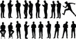 © Ajmira - Large Collection of Black Silhouettes Featuring People Using Smartphones and Mobile Devices While Standing Sitting and Jumping for Modern Digital Communication and Lifestyle Graphic Design