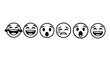 © Busters  - A row of six cartoon-style emoji faces showing various emotions, from laughter to crying.
