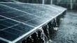 © MSTRAHIMA - Solar panel under heavy rainfall with water flowing down