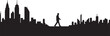 © NAZMUN - Silhouette vector illustration of businessman walking through modern city skyline scene art
