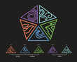 © ananaline - The Five elements of Ayurveda doshas - ether water air fire and earth with line triangle shape symbol on black background vector design