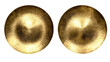© Riska - Two circular, shallow bowls, a muted gold-bronze color, display a swirling, concentric pattern