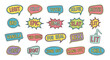 © Dimas - A collection of colorful speech bubbles with popular slang words and phrases in a playful cartoon style.