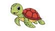 © Ruhul - Cute and happy cartoon baby sea turtle with a red shell and big eyes, smiling and swimming on a transparent background.