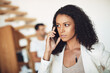 © Laflor2000/peopleimages.com - Phone call, listening and woman with contact in office, project news and business deal negotiation. Discussion, serious and investor talking with client for agreement feedback, mobile and planning