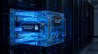 © raselsvault - Secure cloud encryption module with digital lock interface in data center, encrypted data processing, cybersecurity infrastructure and protected network system concept