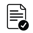 © bibin - Black and white document approved icon with check mark symbol. Clean outline vector representing verified files, confirmation, successful validation, approval status and completed document workflow.