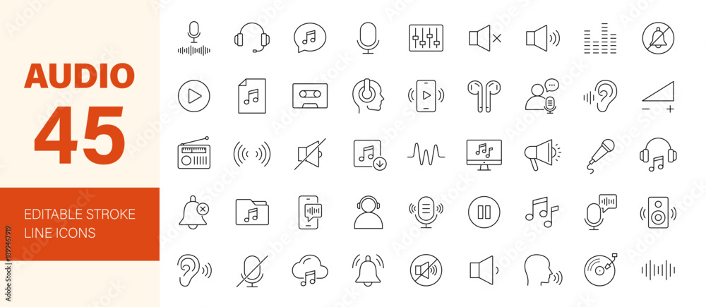 Audio icon set. Editable line icons. Vector illustration. Stock Vector ...