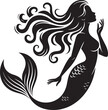 © MC Creative - Beautiful mermaid silhouette with flowing hair and fish tail, mythical sea creature in fantasy art