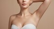 © Png  stock - Woman with smooth underarm skin and white strapless top on beige background