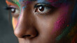 © Mrammon - Colorful makeup portrait vibrant paint face creative beauty closeup expressive emotional moment female eye detail hyper color skin tone festival art look colorful makeup portrait of woman with
