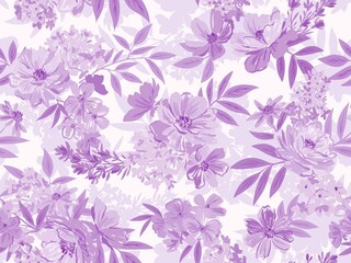  Hand painted pastel style floral seamless pattern with purple peonies and wild flowers for fabric and home decor.


