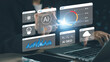 © The KonG - Artificial intelligence dashboard with SEO tools, robot icon, KPI analytics, and data charts displayed over laptop use. AI technology, business growth strategy, and digital transformation.