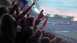 © Lustre Art Group  - Crowd of supporters cheering from stands during soccer game composition. Concept of collective excitement, fan engagement, emotional connection, stadium energy, and live sports broadcasting content.