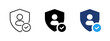 © Chelpanoff - User security and protection icon with shield and check mark. Symbol of verified account, privacy and safe access. Ideal for cybersecurity, secure login, user verification and data protection concepts