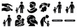 © SreeRaton - Minimalist black silhouette icon set of a pediatric care . simple black flat vector style for medical and fitness icons concept.