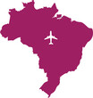 © JANNATUL FERDOUSH - Silhouette of the country of Brazil in magenta with a white airplane centered within its borders