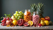 © Vadym - Fresh fruits and vitamin pills in jars next to pineapple and apples. Natural food, healthy lifestyle, and dietary supplements for wellness and energy. Balanced diet for immunity.