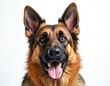 © Vadym - German Shepherd dog close up face. Healthy dog portrait with attentive eyes and open mouth panting. Purebred animal on white background, looking at camera.