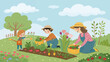 © Hala - Happy family gardening together in a beautiful sunny garden