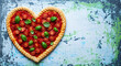 © MD RAFIUL ISLAM - Delicious heart shaped pizza with fresh tomatoes and basil leaves on a rustic background