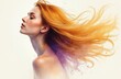 © Viktor - Woman with flowing golden hair, soft watercolor style. Her profile shows peaceful expression. Elegant artistic portrait with abstract purple and gold accents. Beautiful female face.