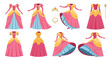© Avra - Illustration of a traditional dress design with various views and accessories displayed