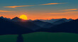 © mrpixel - sunset, mountains, hills, peaks, ridge, landscape, nature, sky, clouds, horizon, dusk, twilight, glow, light, warm, golden, orange, pink, blue, gradient, calm, peaceful, scenic, cartoon, illustration,