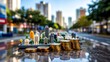 © Welcome - Urban investment growth concept with coins and city background